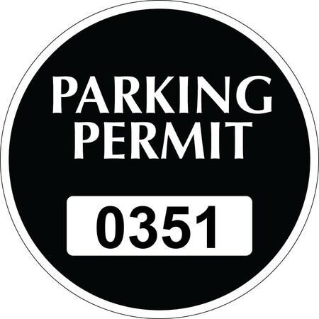 Lustre-Cal Static Cling Parking Permit Black 3in x 3in  Circle Serialized 351-400, 50PK 253745SCL1KDi0351
